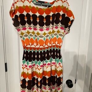 Tiana B. Vibrant Orange and Brown Midi Dress